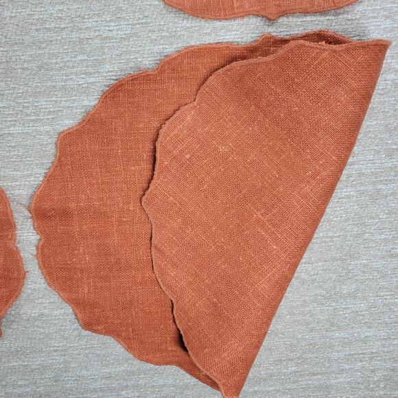VTG Williams Sonoma Linen Placemats Pumpkin Orange Scalloped Edge Oval Set of 4 - Picture 5 of 13